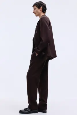 Veste croisée Regular Fit en laine mélangée - Marron foncé — photo 3