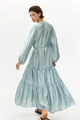 Robe chemise avec jupe à étages - Turquoise ancien clair — photo 2