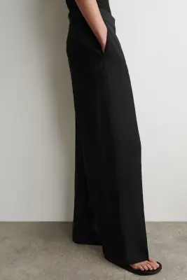 PANTALON DE TAILLEUR DROIT EN LIN MÉLANGÉ - NOIR — photo 3