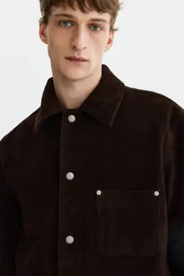 Veste en cuir velours - Marron foncé — photo 2