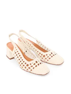 Sandales à talons en cuir à effet cannage blanc crème Prix boutique 455€ Taille 37 — photo 2