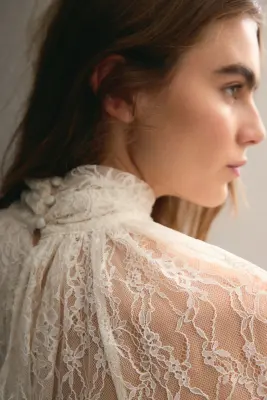 Blouse oversize en dentelle - Crème — photo 4