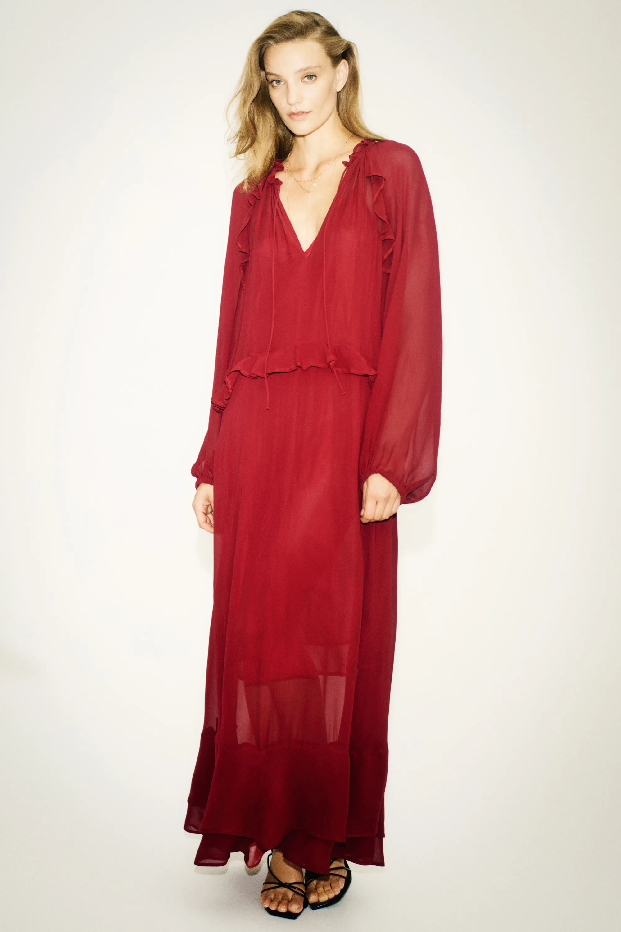 Robe volantée - Rouge foncé