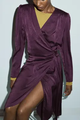 Robe avec détail à nouer - Violet prune — photo 2