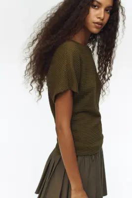 Top en jersey avec manches chauve-souris - Vert olive foncé — photo 3