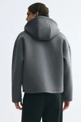 Veste à capuche zippée Oversized Fit en scuba - Gris foncé chiné — photo 3