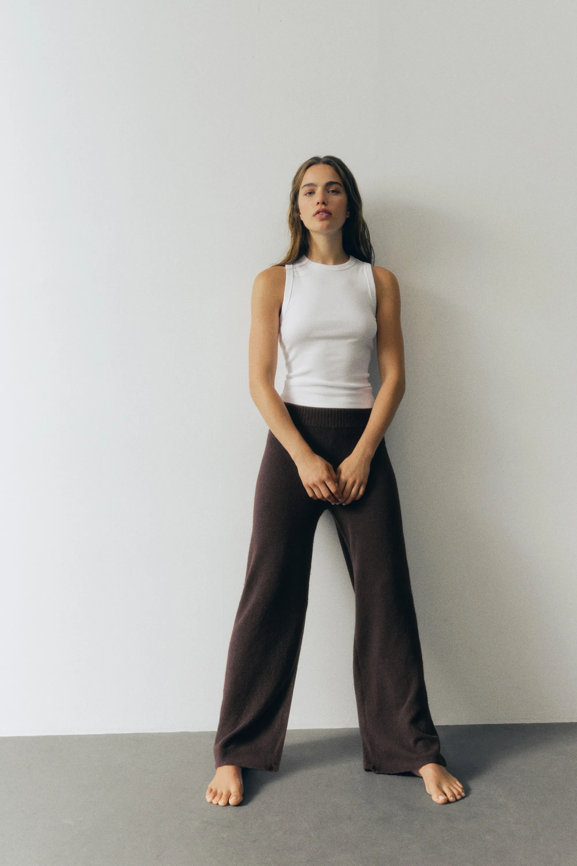Pantalon large en maille - Marron foncé