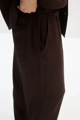 Pantalon Easy-care Loose Fit en lin mélangé - Marron foncé — photo 1