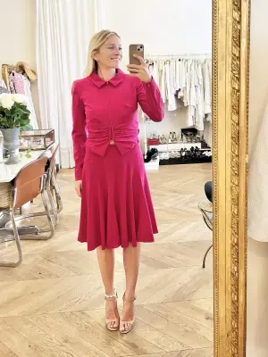 Jupe taille haute évasée en crêpe de laine rose fushia Prix boutique 480€ Taille 38 — photo 5