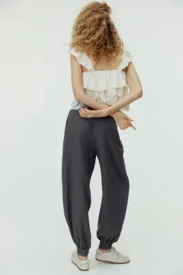 Pantalon plissé à jambes ballon - Gris chiné — photo 2