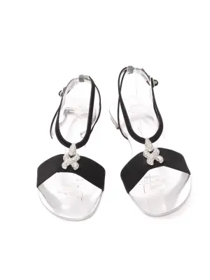 Sandales plates bijoux cristal Swarovski en gros grain noir et cuir Argent Prix boutique 675€ Taille 37,5 — photo 3