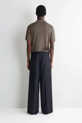 PANTALON LARGE À PLIS DÉCONTRACTÉ - BLEU MARINE / RAYURES FINES — photo 4