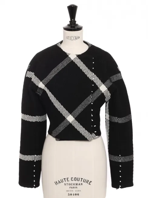 Veste Fall 2022 cropped en laine noire à rayures blanches Prix boutique 3600€ Taille XS