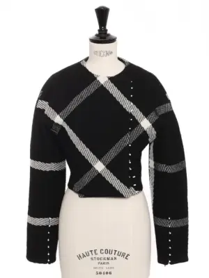 Veste Fall 2022 cropped en laine noire à rayures blanches Prix boutique 3600€ Taille XS — photo 1