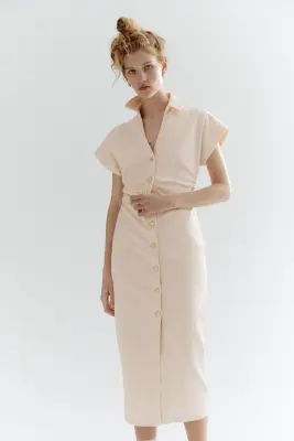 Robe à manches courtes en denim - Crème — photo 1