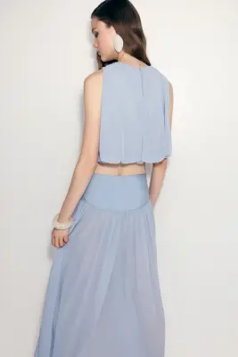 Top drapé avec base à effet boule - Bleu clair — photo 2