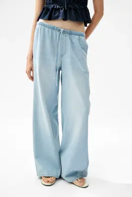 Pantalon à cordon en denim - Bleu denim clair — photo 2