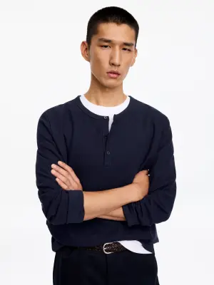 Chemise à col tunisien - Bleu foncé — photo 3