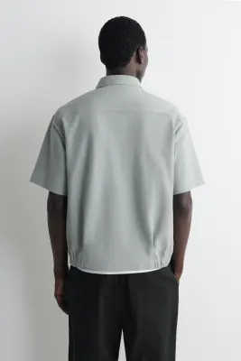 CHEMISE POPOVER EN COTON PIQUÉ - GRIS — photo 5
