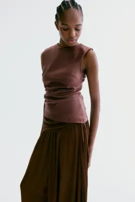 Top en jersey enduit - Marron foncé — photo 2