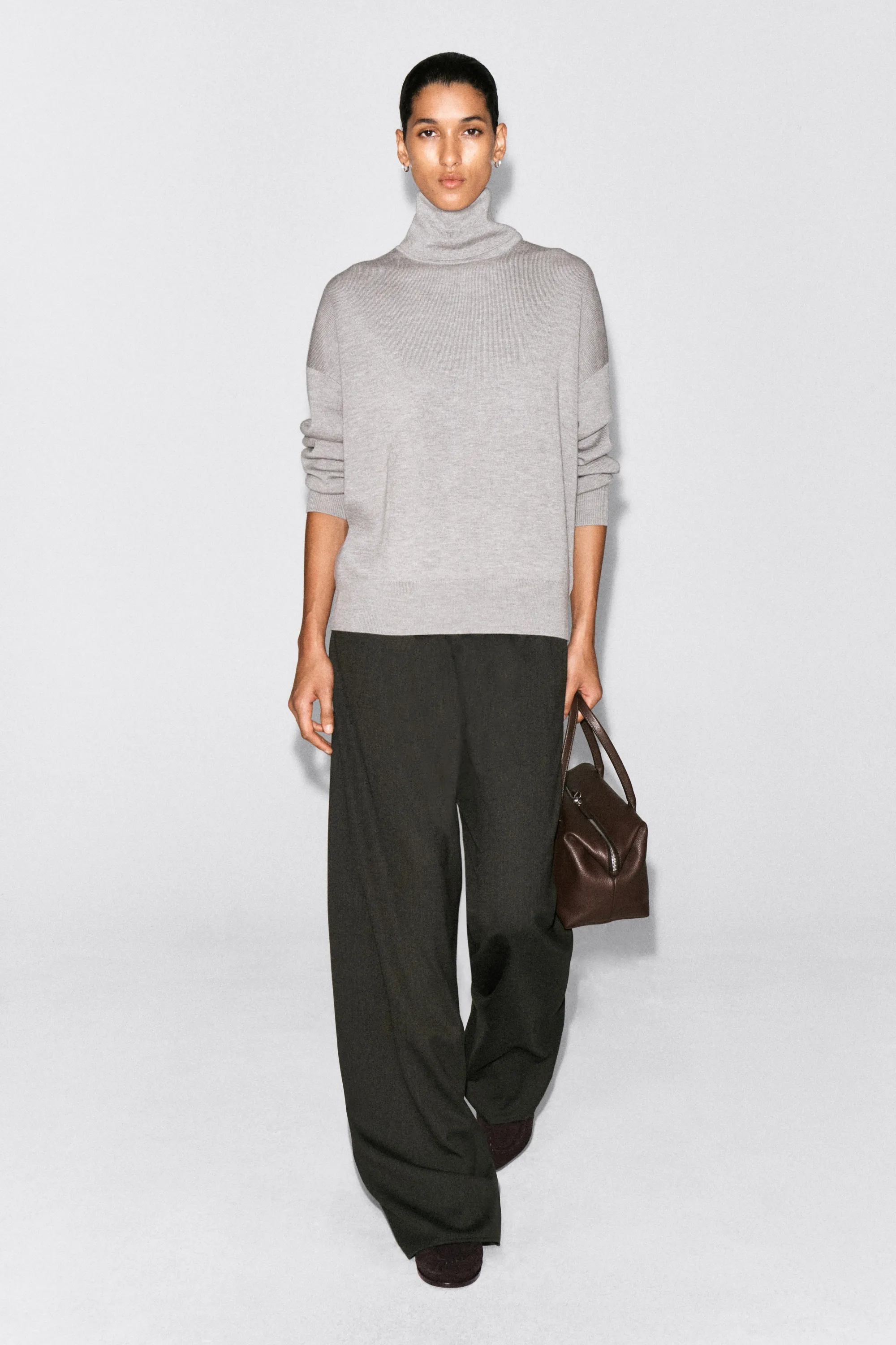 PULL COL ROULÉ LAINE MÉRINOS - GRIS CHINÉ