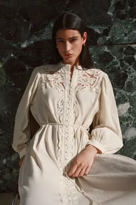 Robe en coton avec dentelle - Crème — photo 1