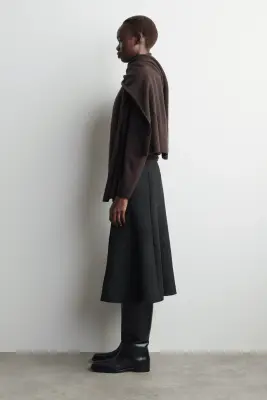 JUPE MIDI TRAPÈZE SILHOUETTE INCURVÉE - GRIS FONCÉ — photo 1