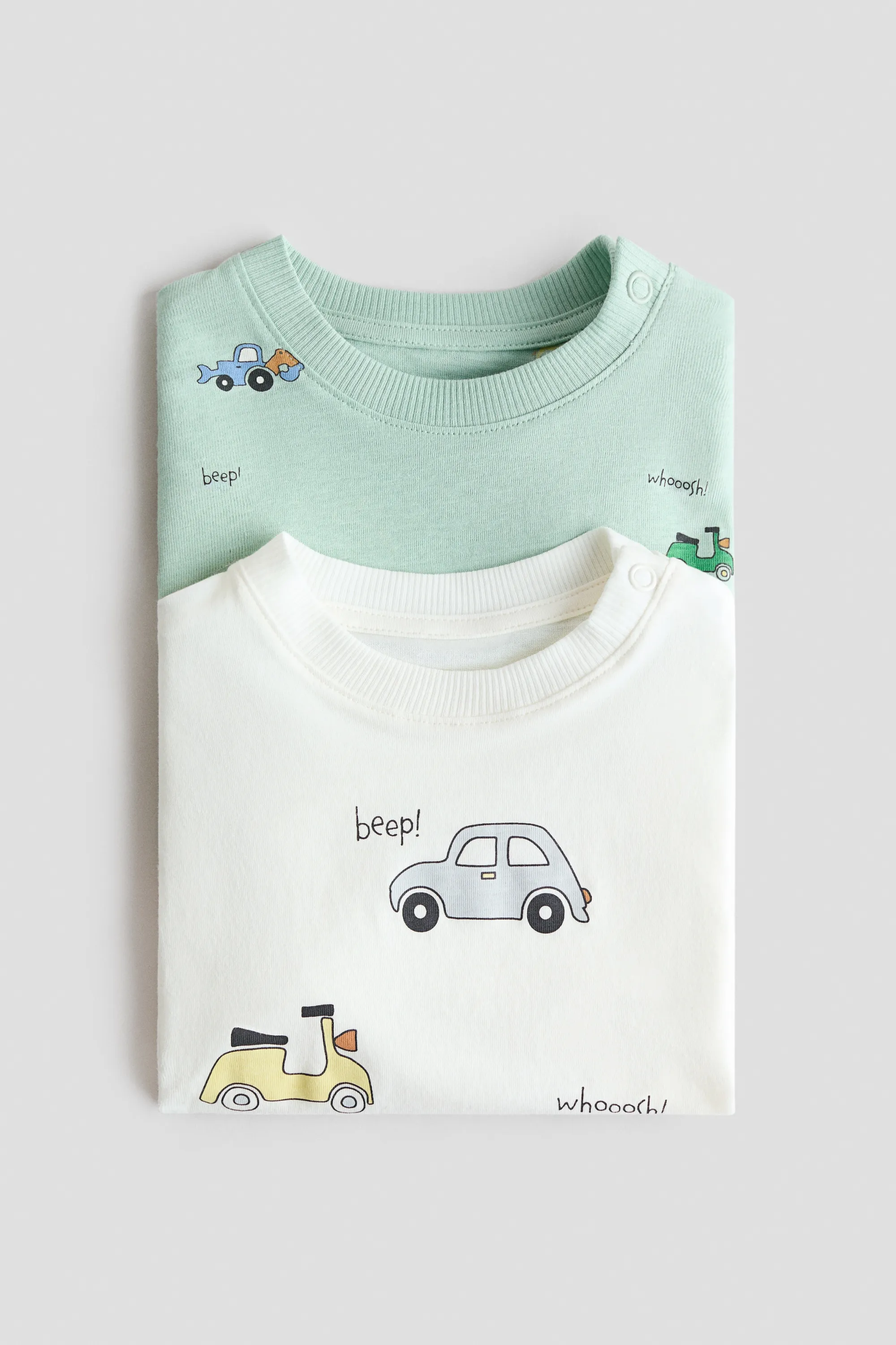 Lot de 2 T-shirts imprimés - Vert clair/véhicules