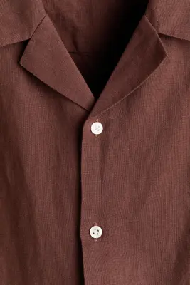 Chemise Relaxed Fit en lin mélangé avec col cubain - Marron — photo 5