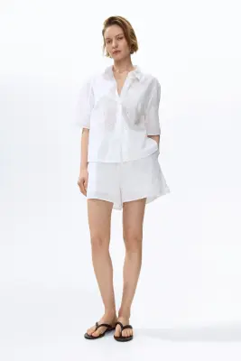 Chemise oversize avec broderie anglaise - Blanc — photo 1