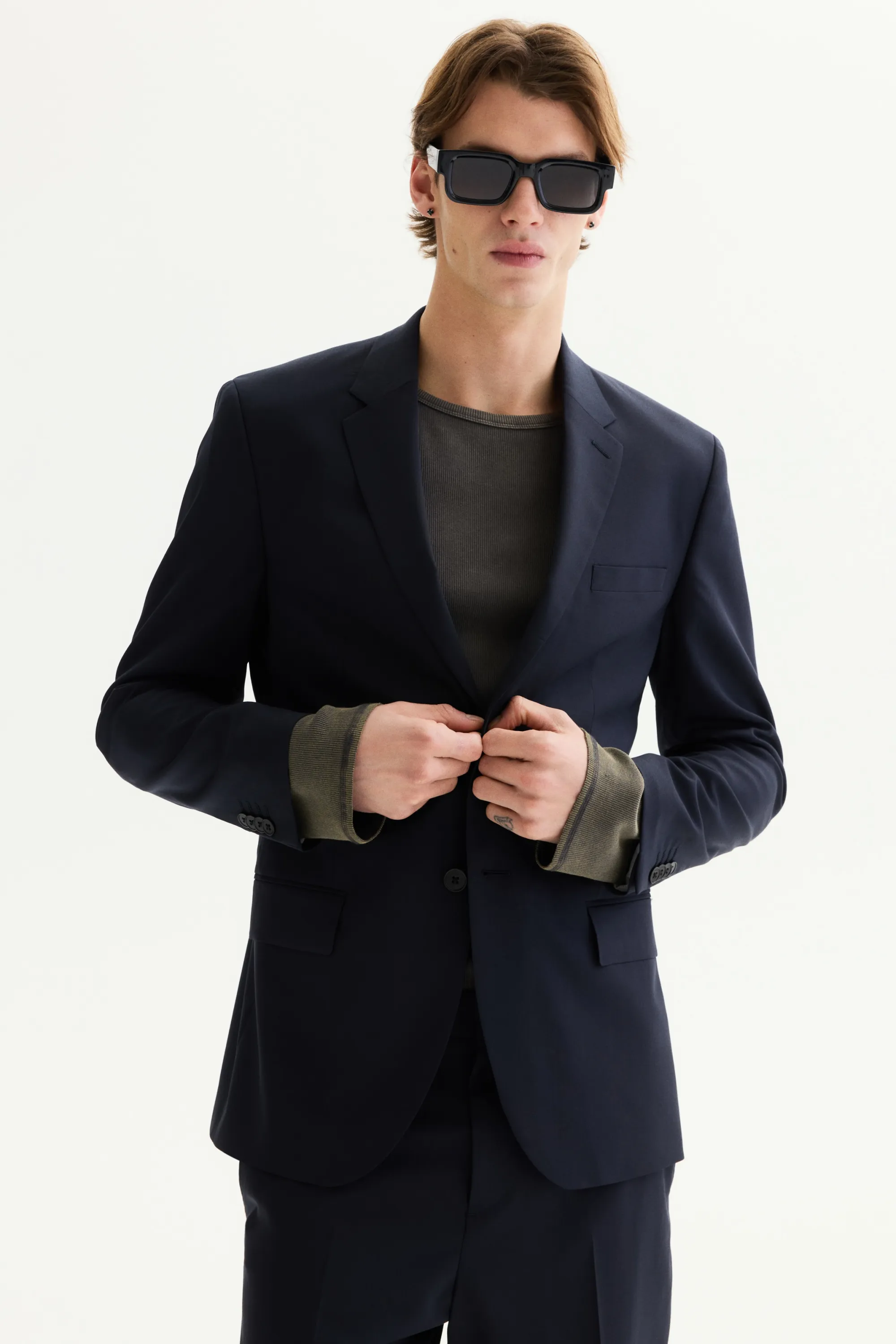 Veste Slim Fit en laine mélangée - Bleu marine