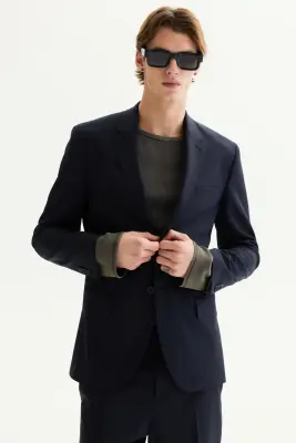 Veste Slim Fit en laine mélangée - Bleu marine — photo 1
