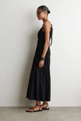 ROBE MIDI EN JERSEY À FINITION FRONCÉE - NOIR — photo 2
