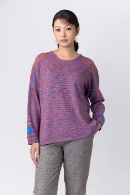 Pull ample en mérinos - rose multicolore