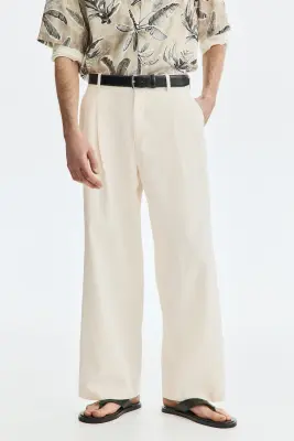 Pantalon large Loose Fit - Crème — photo 2