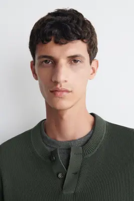 PULL HENLEY EN MAILLE DE COTON - VERT FONCÉ — photo 3