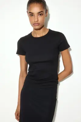 T-shirt côtelé - Noir — photo 1