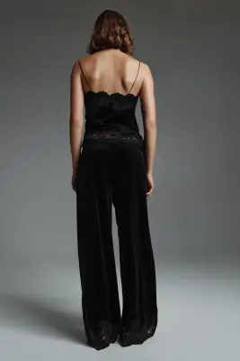 Pantalon de pyjama en velours maille avec dentelle - Noir — photo 2