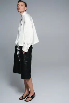 Chemise en twill satin avec cordon de serrage - Blanc — photo 2