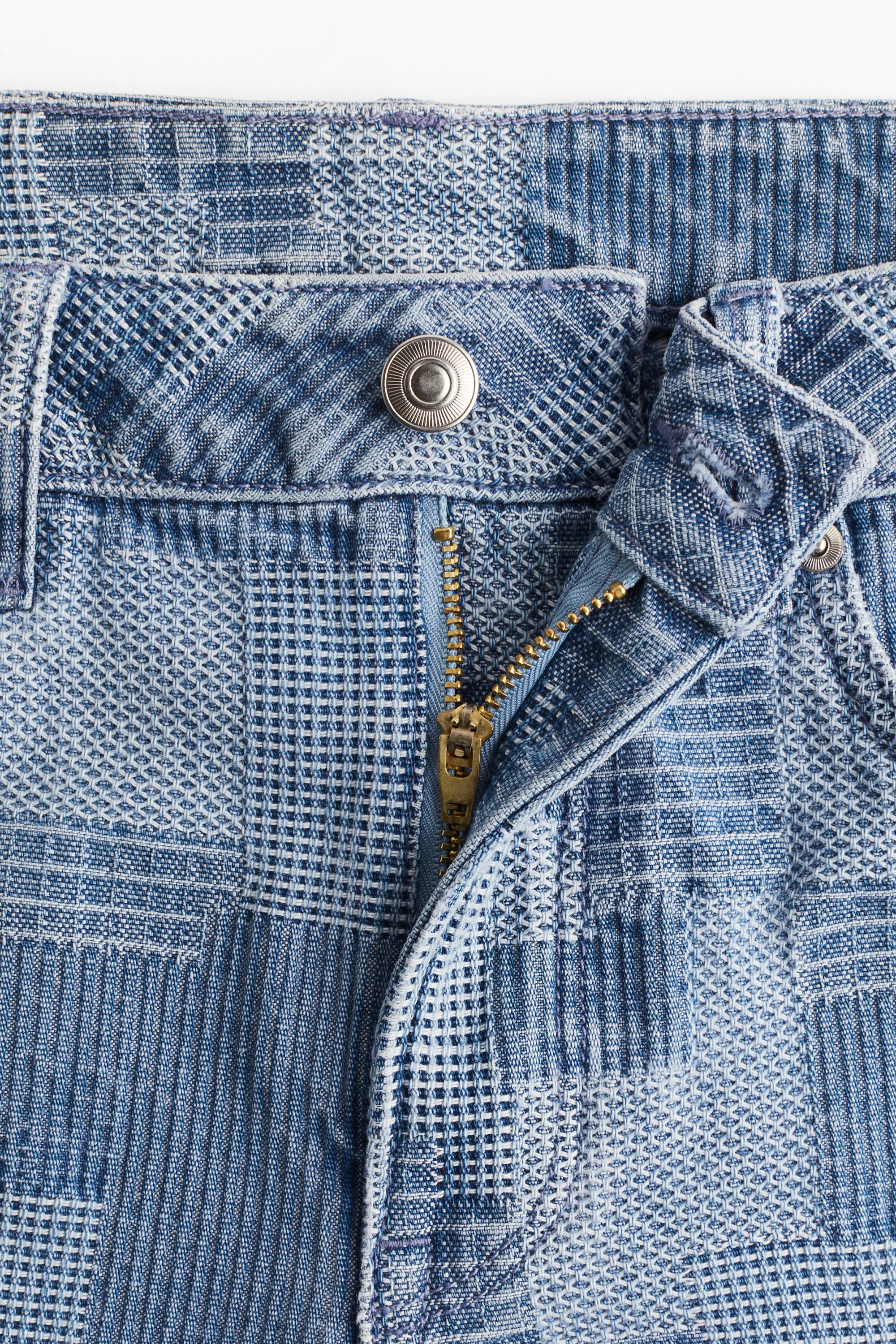 Short en denim façon patchwork - Bleu denim