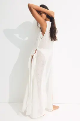 Robe de plage filet en coton - Blanc — photo 2