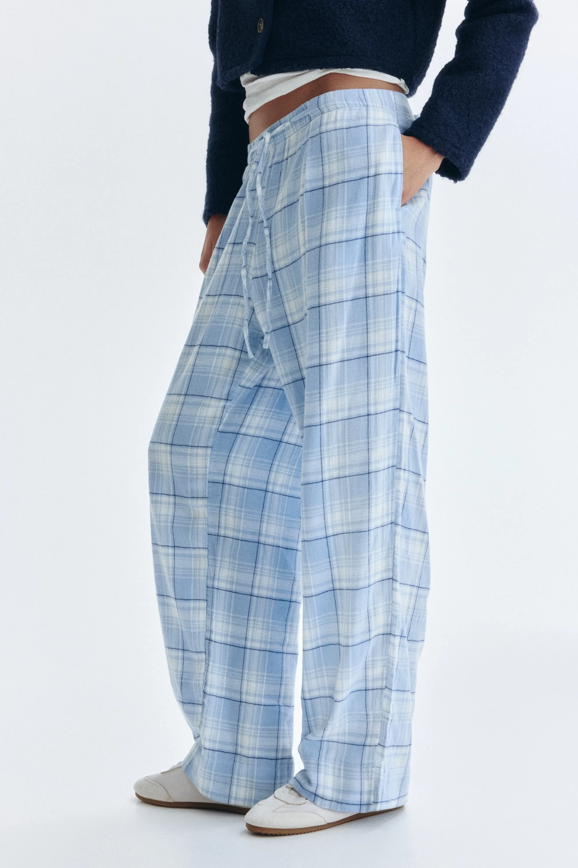 Pantalon à taille élastique - Bleu clair/carreaux