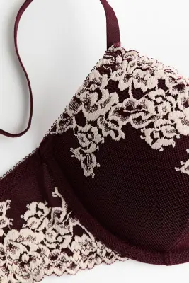 Soutien-gorge push-up en dentelle - Bordeaux/crème — photo 5