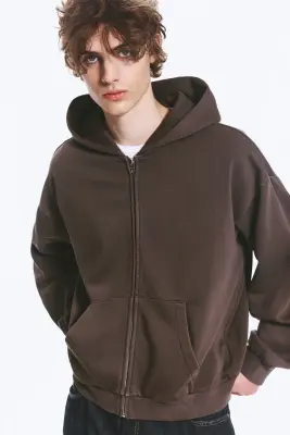 Sweat à capuche zippé ample - Marron foncé — photo 2