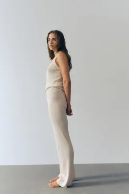 Pantalon en maille côtelée - Beige clair chiné — photo 3