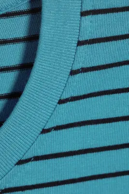T-shirt coton carré manches longues - Rayures turquoises/noires — photo 3