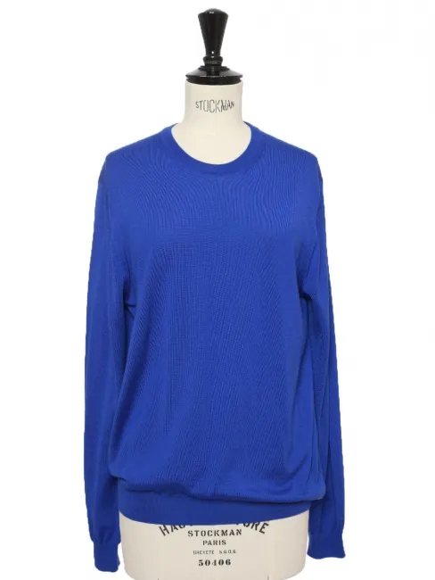 Pull col rond en cachemire et soie bleu roi Prix boutique 630€ Taille 38 à 40