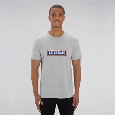 T-SHIRT COTON BIO BRODÉ - LE MARAIS - GRIS — photo 4