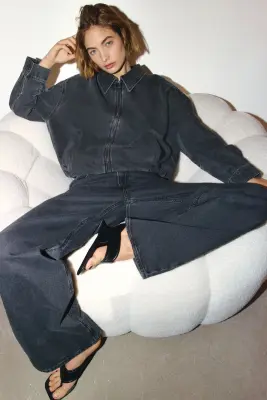 Veste oversize en denim - Gris denim foncé — photo 1