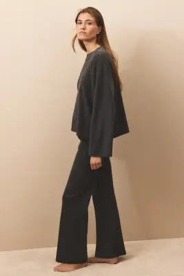 Pantalon en maille fine - Gris foncé chiné — photo 3